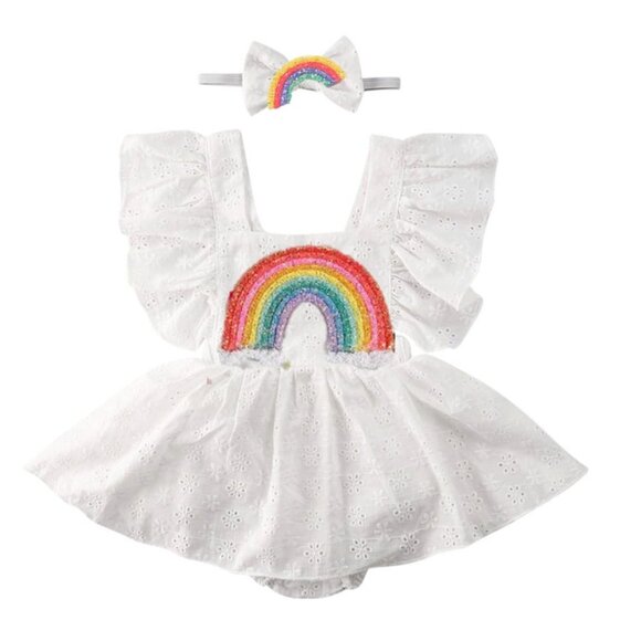 Rainbow Dress First Birthday Rainbow Romper Clothes outfit Rainbow Smash Cake
